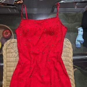 Tiffany Silk Red Beaded Dress